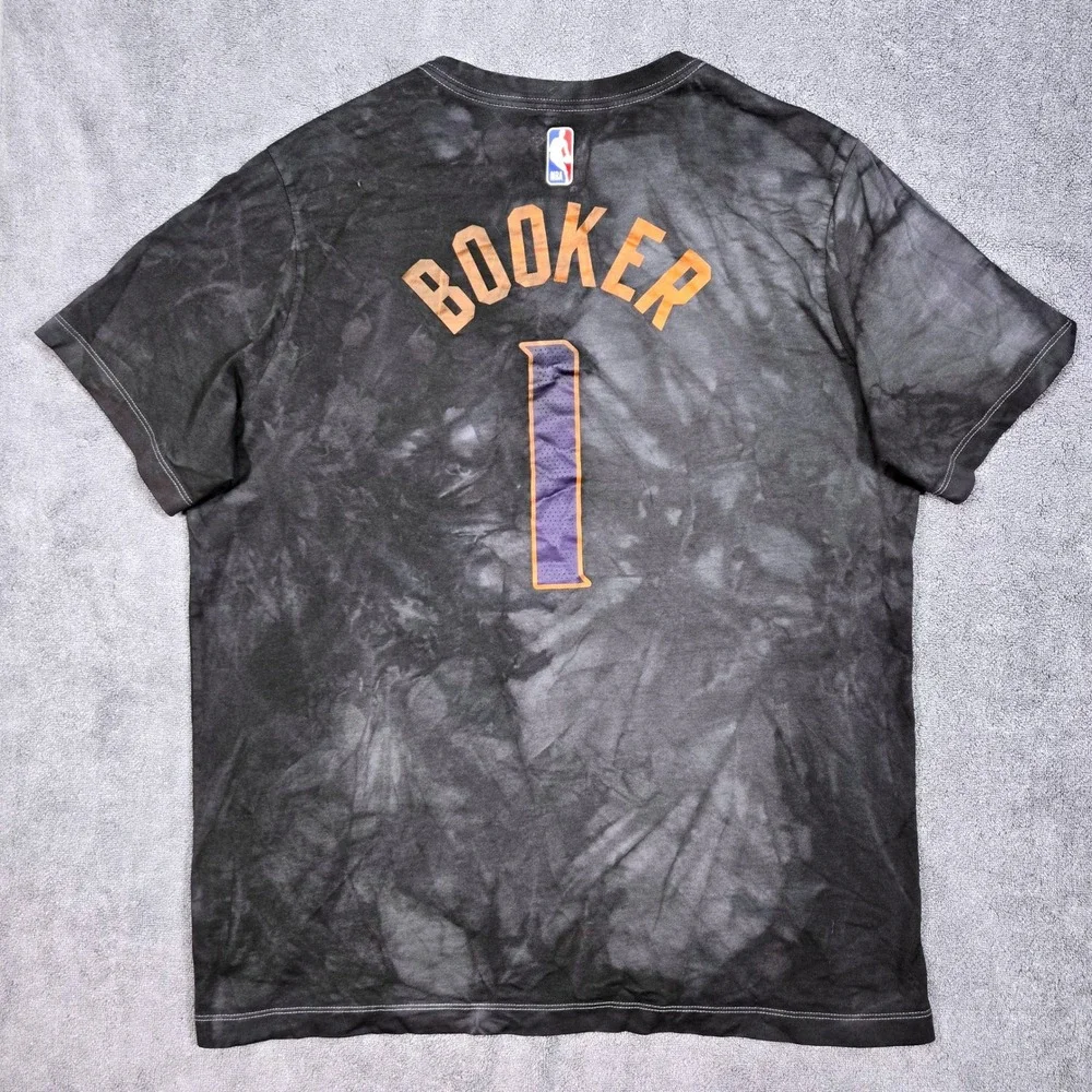 Nike‎ Phoenix Suns Devin Booker Mens Large Black Tie Dye NBA T-Shirt Good CV8548